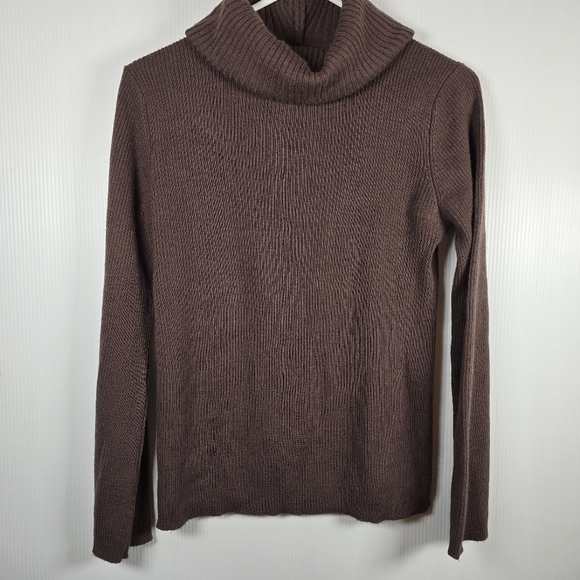 Tweeds Sweaters - Tweeds Womens Wool Chocolate Brown Cowl Neck Ribbed Long Sleeve Sweater Size M